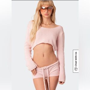 Edikted Pacsun Staycation Cropped Knit light baby pink ultra cropped sweater